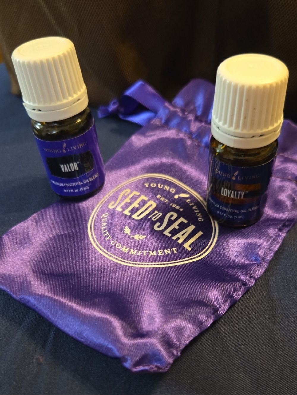 Young Living Purple Pouch with Essential Oil Bottles, Valor & Loyalty, 5ml Ea
